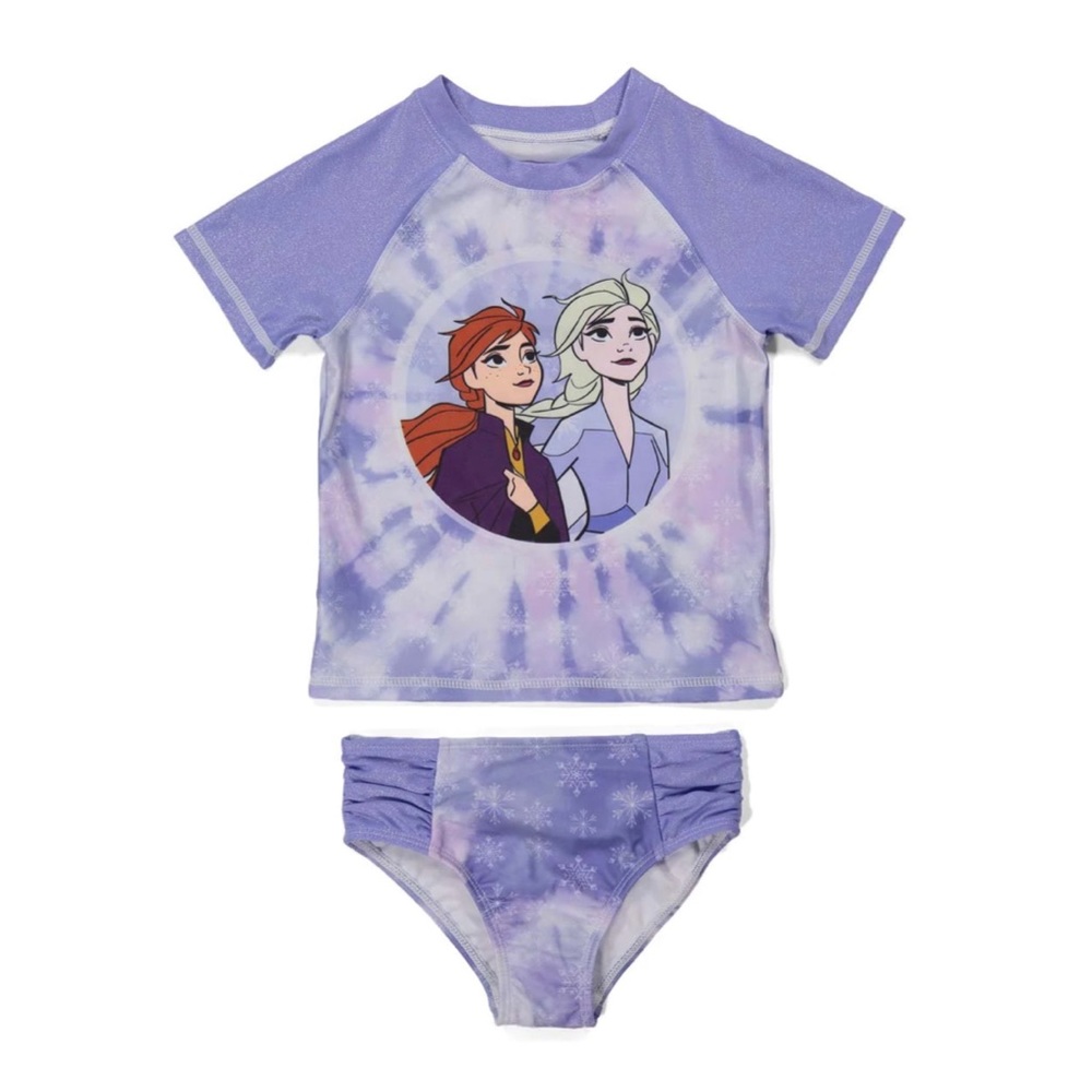 Disney Frozen 2 Toddler Rash Guard Bikini Bathting Suit 2pc Set Purple Foil 2T